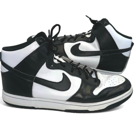 Nike Dunk High Top Retro “Panda” Black White Leather Basketball Shoes men sz 13 - Picture 2 of 8